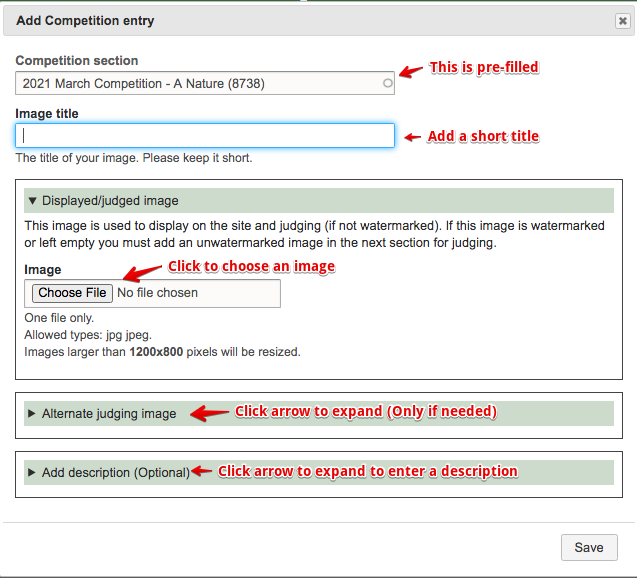 Screenshot of entry form in its initial state