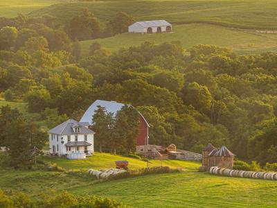 View of the country with a farm scene.
